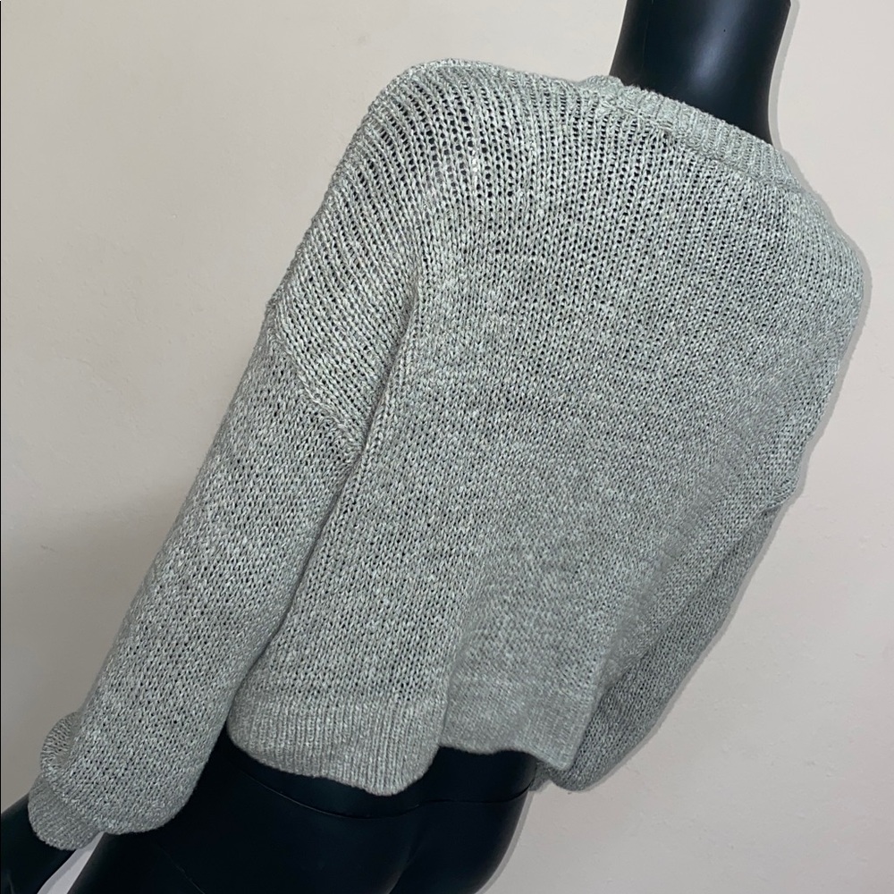 moon & madison Sage Green Crewneck Cropped Mesh Sweater - Picture 7 of 12
